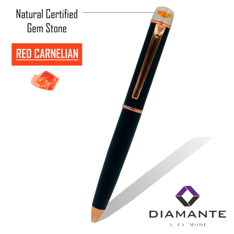 DIAMANTE CERTIFIED NATURAL RED CARNELIAN GEMSTONE  PEN