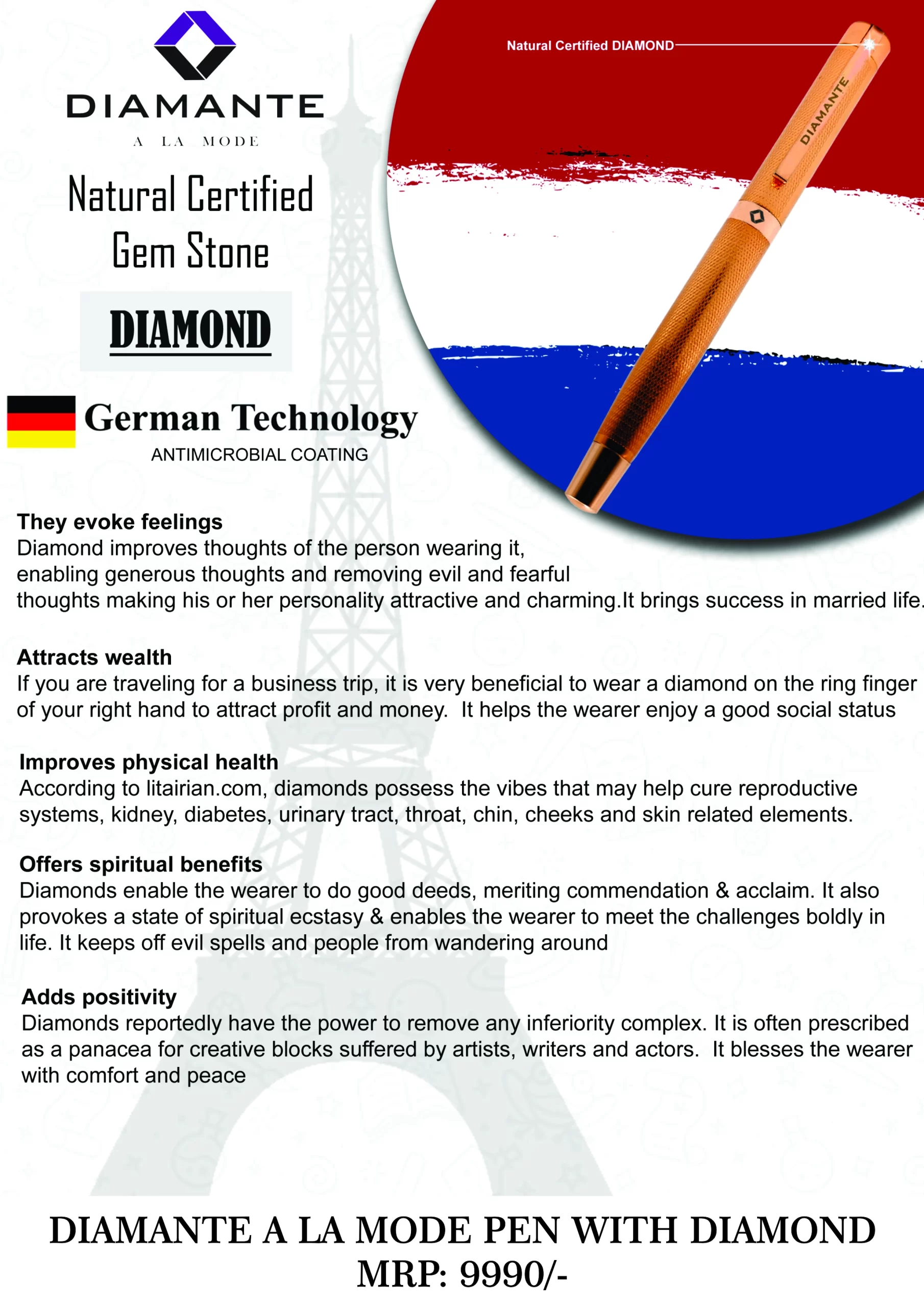 DIAMANTE CERTIFIED REAL DIAMOND RG PEN