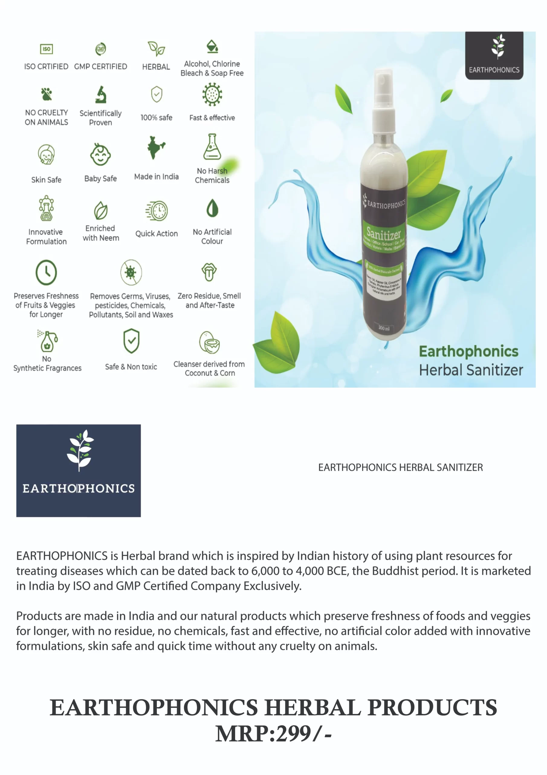 EARTHOPHONICS HERBAL SANITIZER  MIST