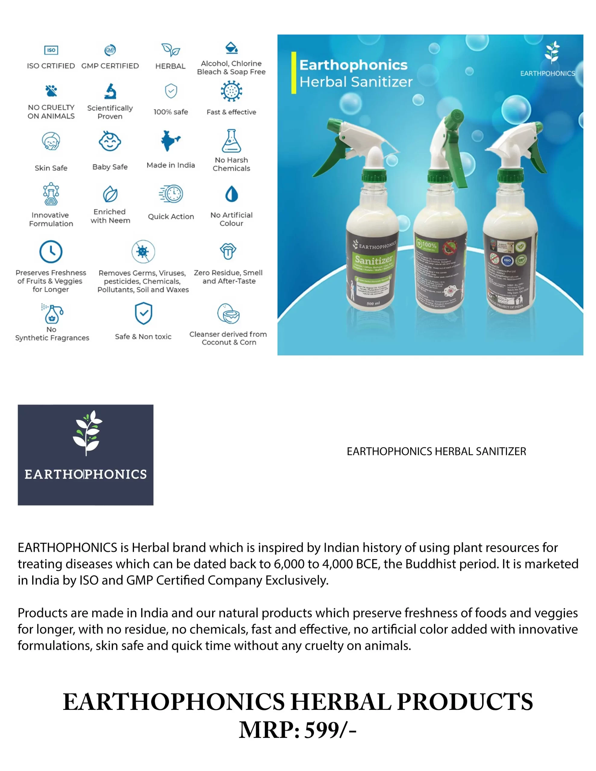 EARTHOPHONICS HERBAL SANITIZER  SPRAY